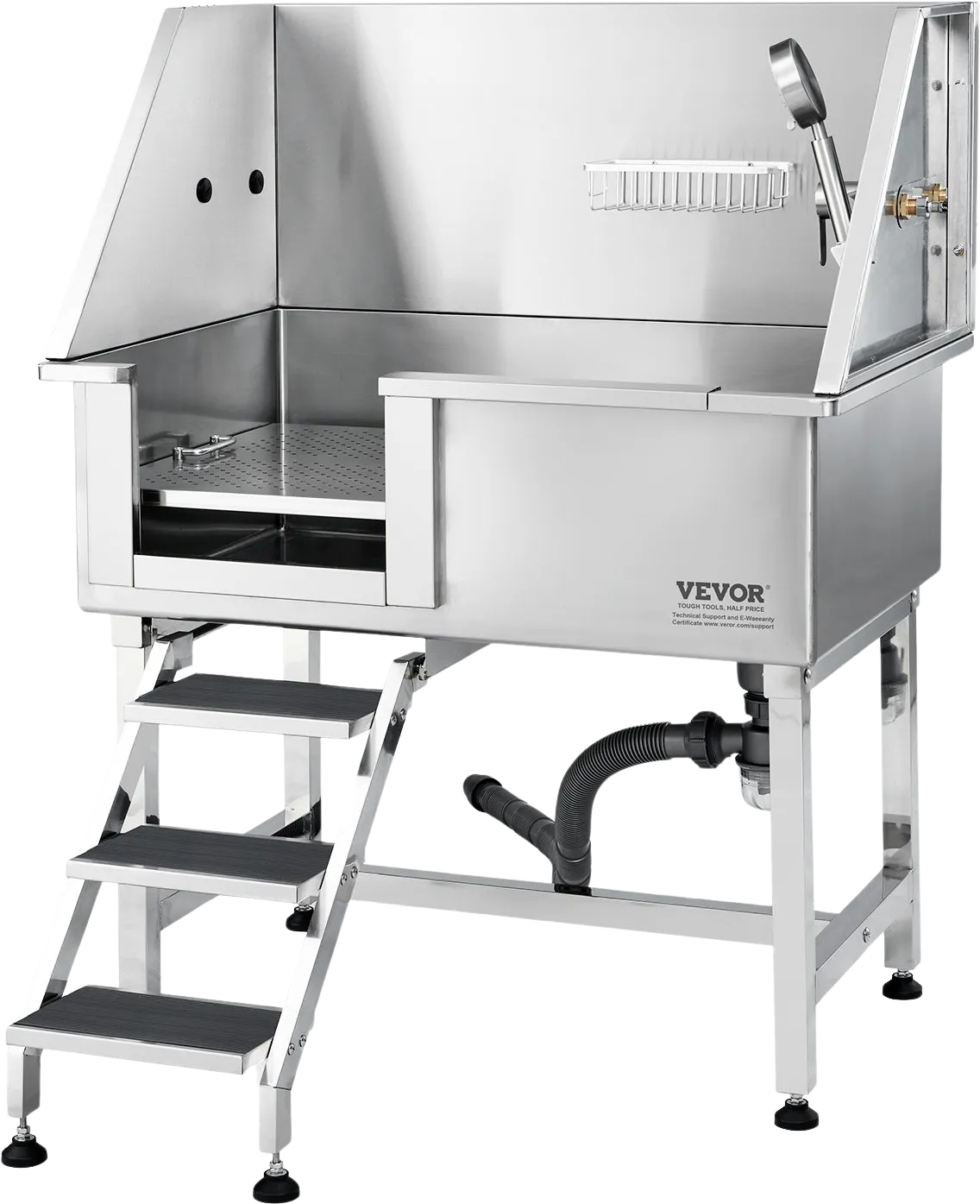 Vevor 38" Dog Grooming Tub Stainless Steel 220 Lbs. Capacity with Left Door and Stairs New