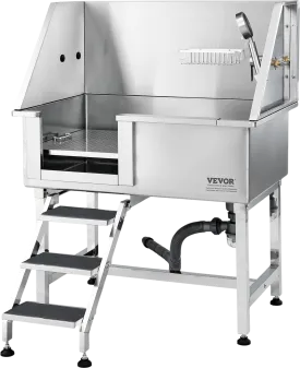 Vevor 38" Dog Grooming Tub Stainless Steel 220 Lbs. Capacity with Left Door and Stairs New