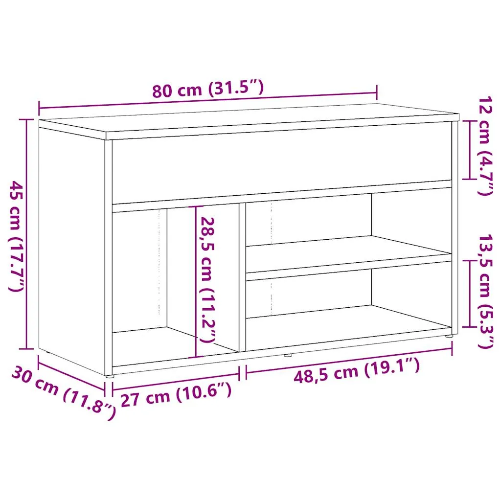 vidaXL Shoe Bench Artisan Oak 80x30x45 cm Engineered Wood