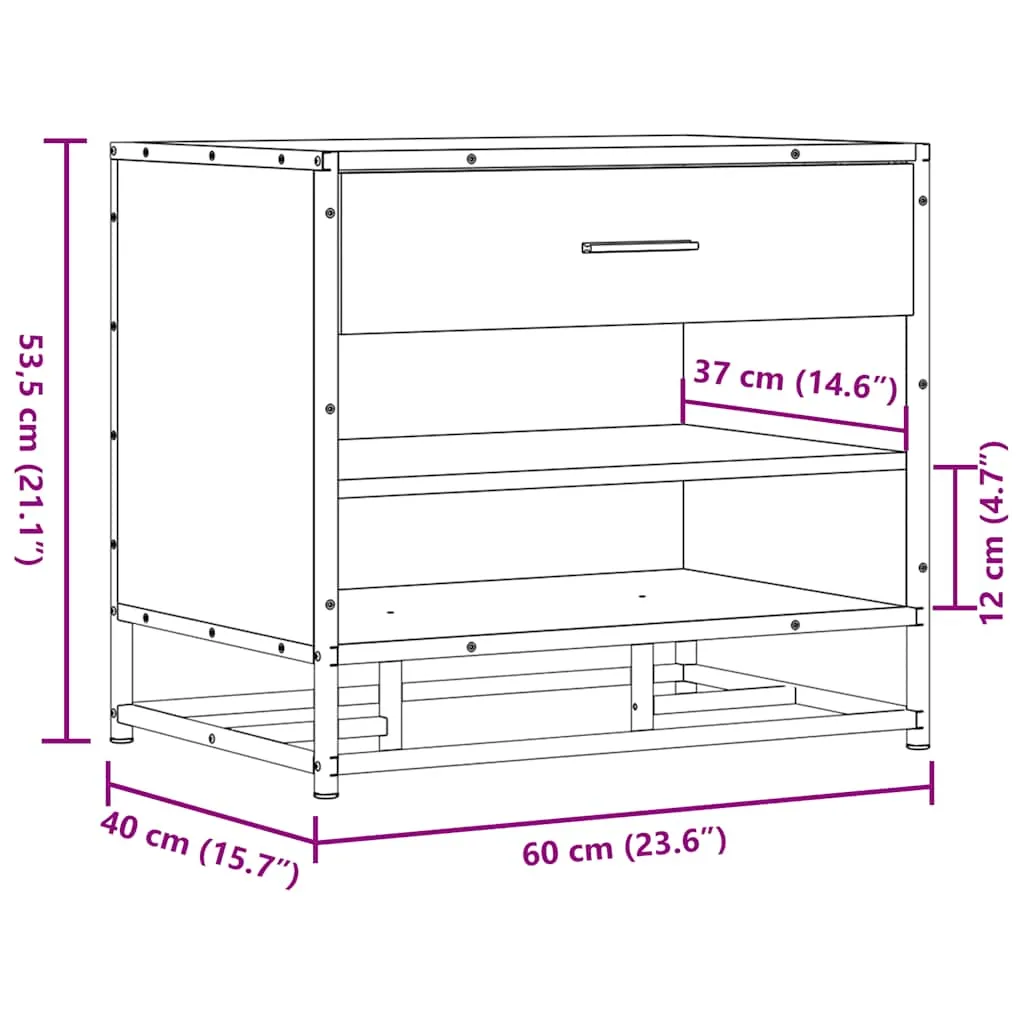 vidaXL Shoe Bench Black 60x40x53.5 cm Engineered Wood and Metal