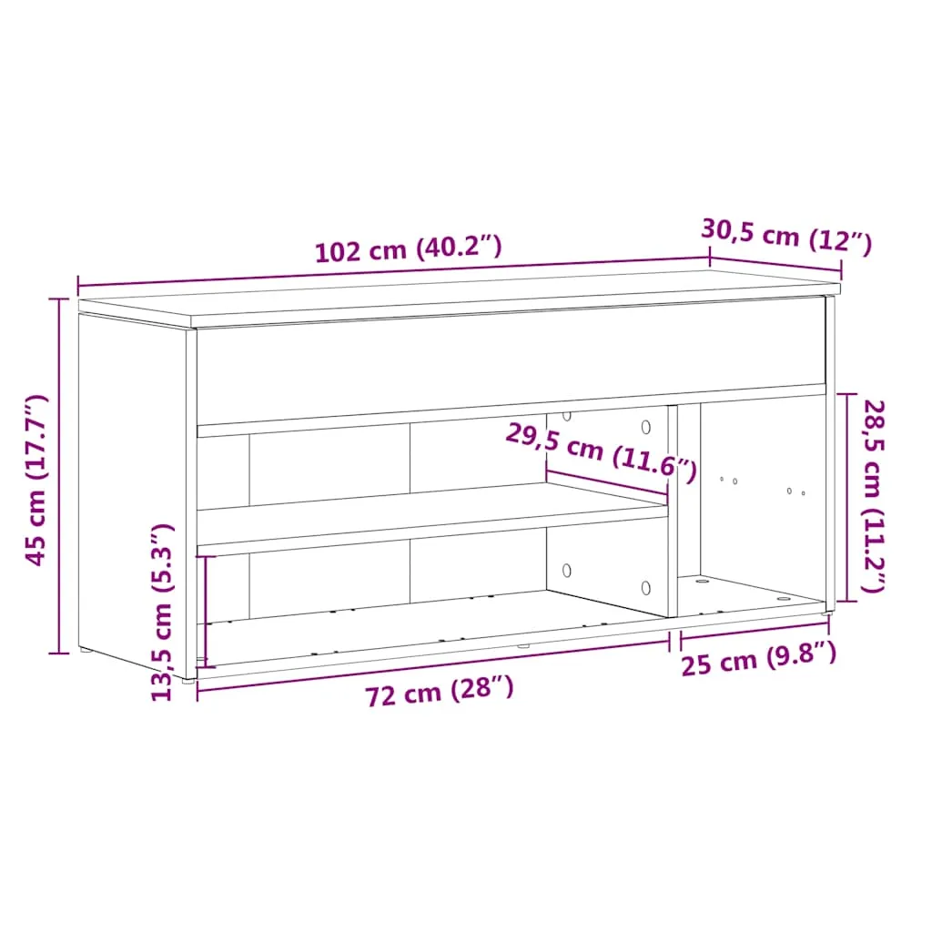 vidaXL Shoe Bench Brown Oak 102x30.5x45 cm Engineered Wood