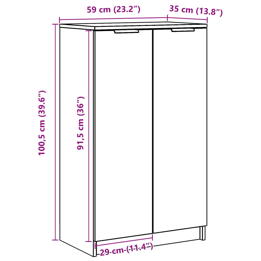 vidaXL Shoe Cabinet Artisian Oak 59x35x100.5 cm Engineered Wood