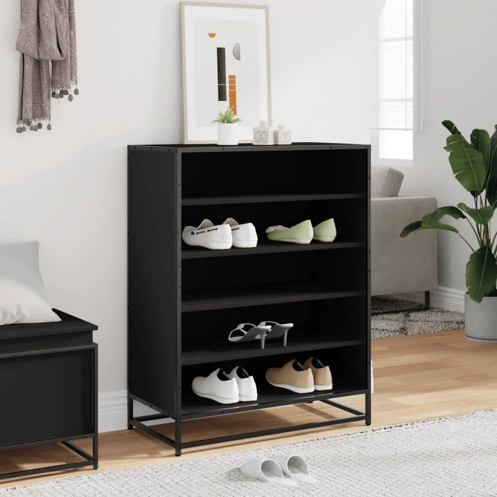 vidaXL Shoe Cabinet Black 75x38x97.5 cm Engineered Wood and Metal