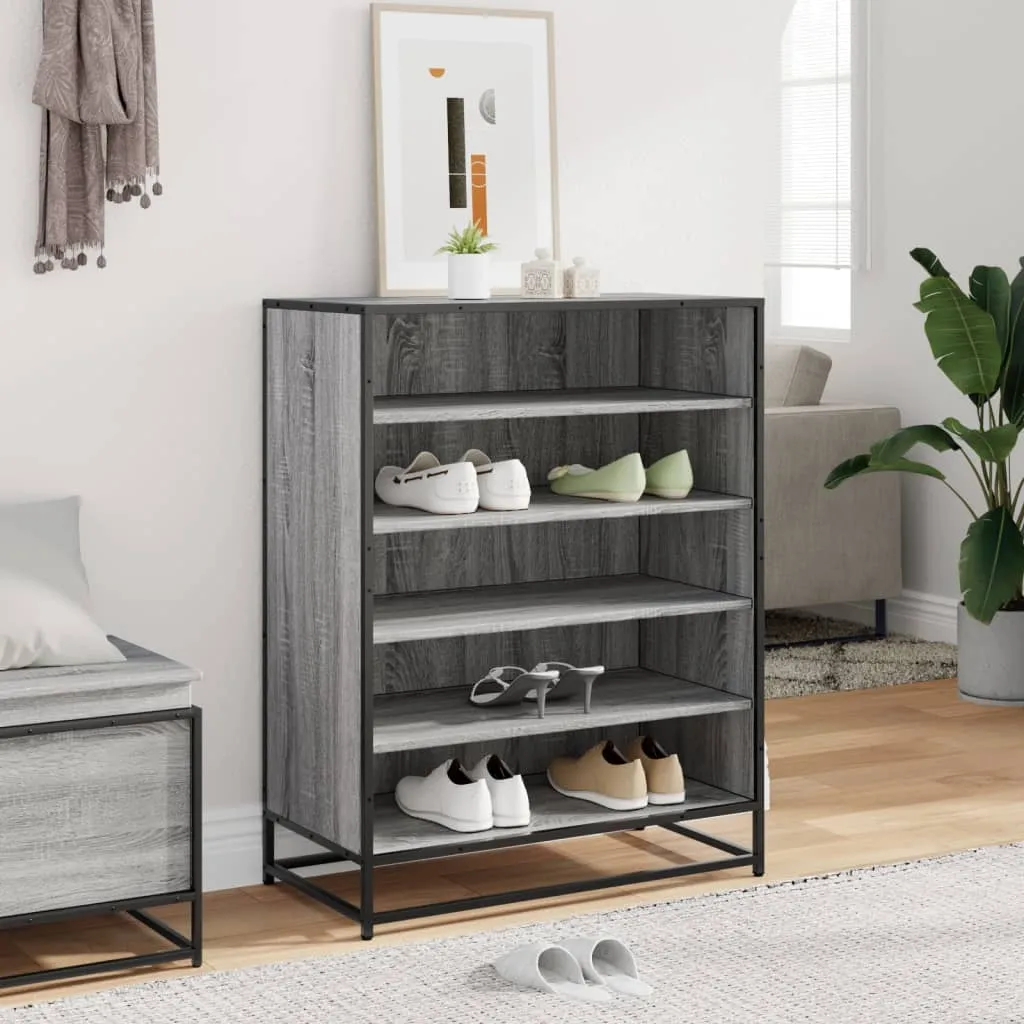 vidaXL Shoe Cabinet Grey Sonoma 75x38x97.5 cm Engineered Wood and Metal