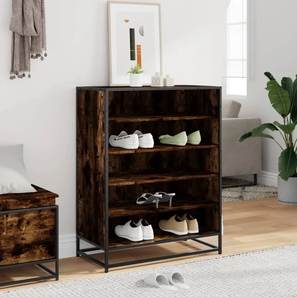 vidaXL Shoe Cabinet Smoked Oak 75x38x97.5 cm Engineered Wood and Metal