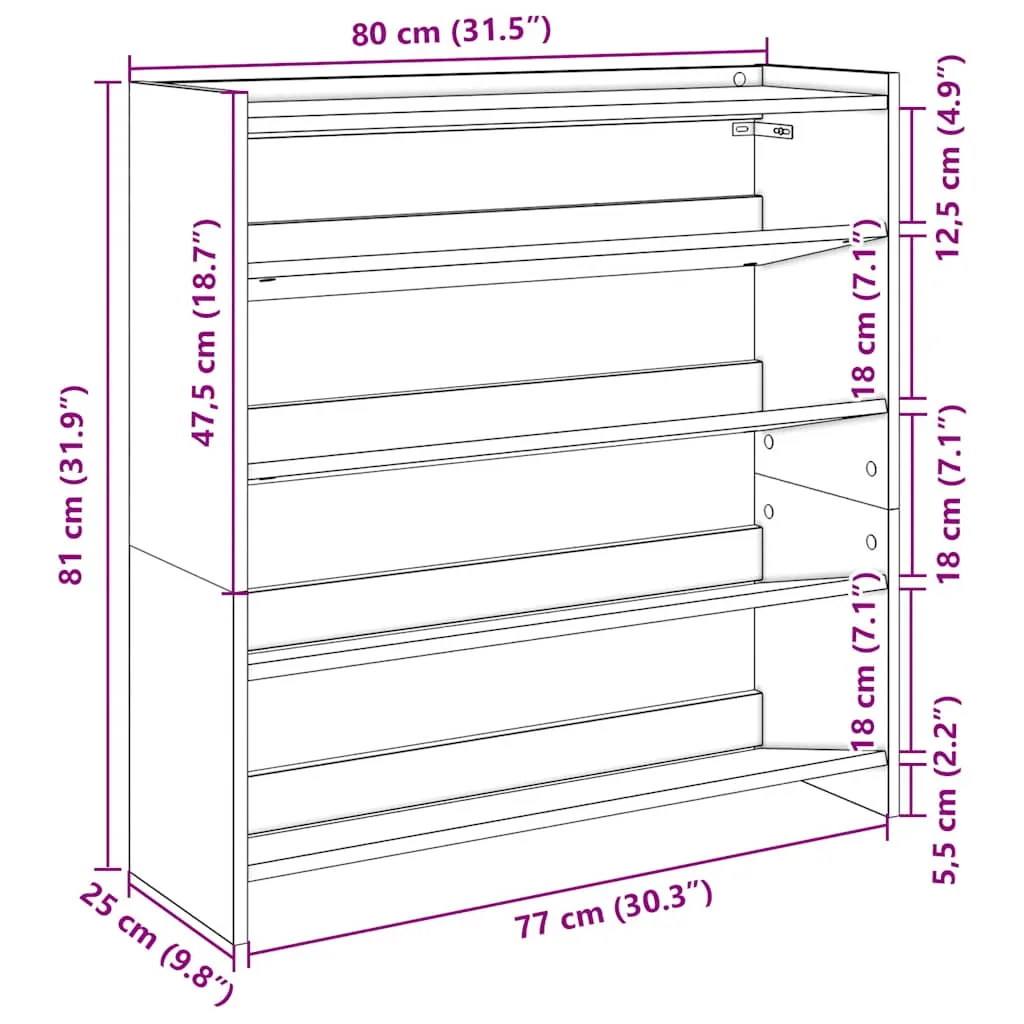 vidaXL Shoe Rack Artisan Oak 80x25x81 cm Engineered Wood