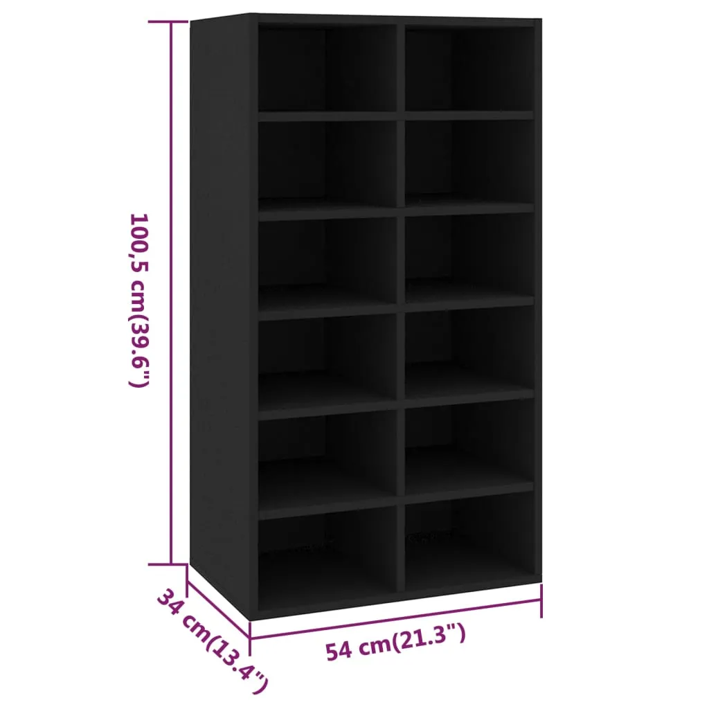 vidaXL Shoe Rack Black 54x34x100.5 cm Engineered Wood