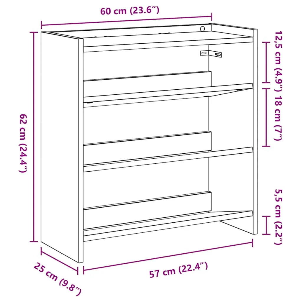 vidaXL Shoe Rack Brown Oak 60x25x62 cm Engineered Wood