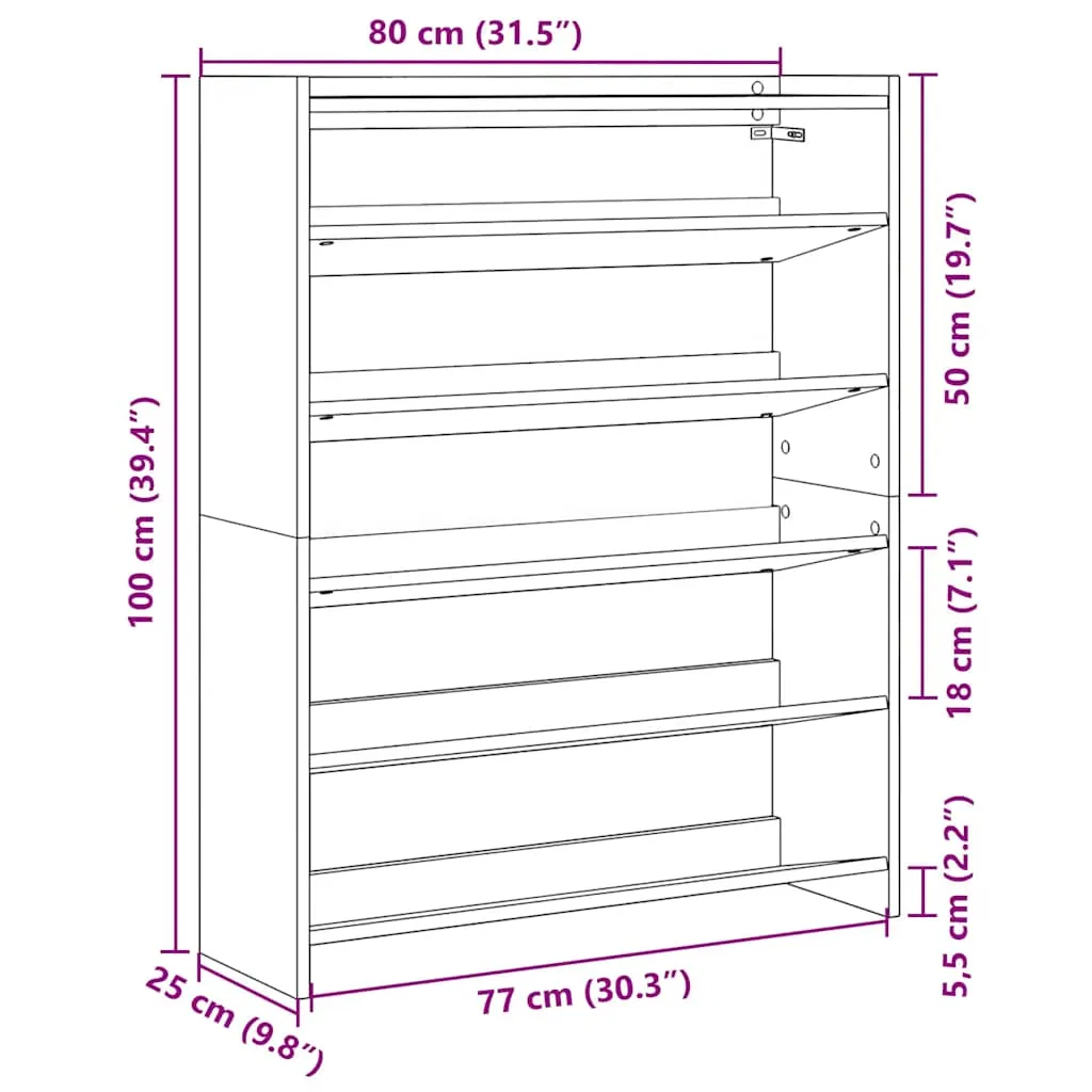 vidaXL Shoe Rack Concrete Grey 80x25x100 cm Engineered Wood