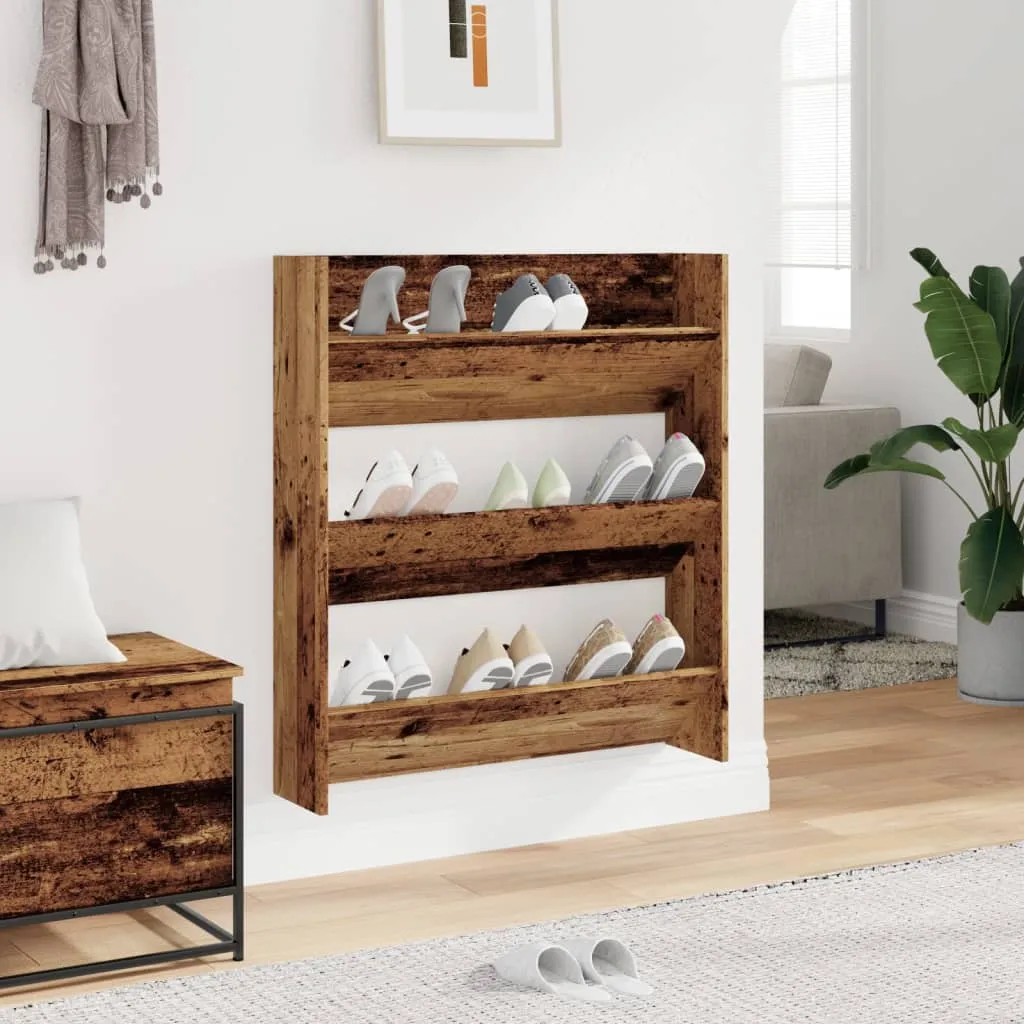 Wall Shoe Cabinet Old Wood 80x18x90 cm Engineered Wood