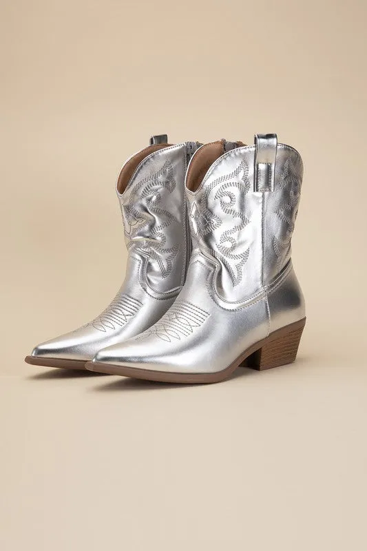 Western Booties - Ivory, Silver, Gold