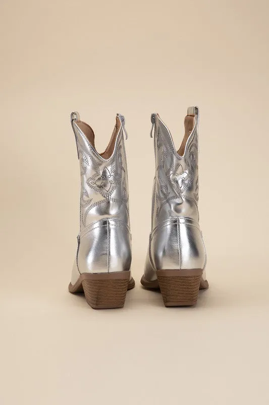 Western Booties - Ivory, Silver, Gold