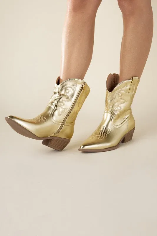 Western Booties - Ivory, Silver, Gold