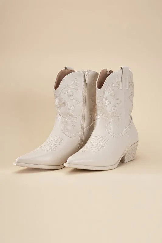 Western Booties - Ivory, Silver, Gold