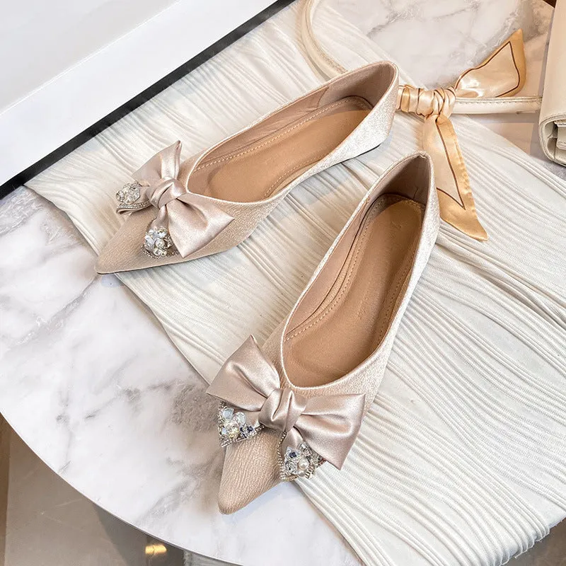 Women's Flat Bow Pointed Toe Comfortable Ballet Shoes