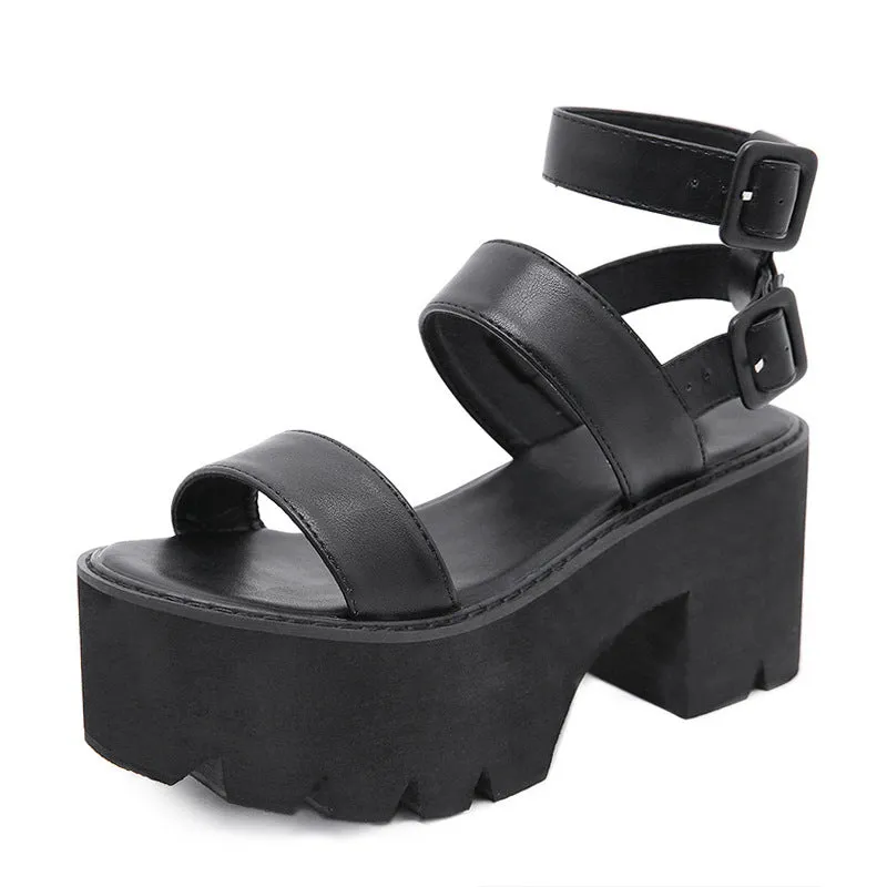 Womens Platform Chunky Heeled Sandals Gothic Heeled Open Toe